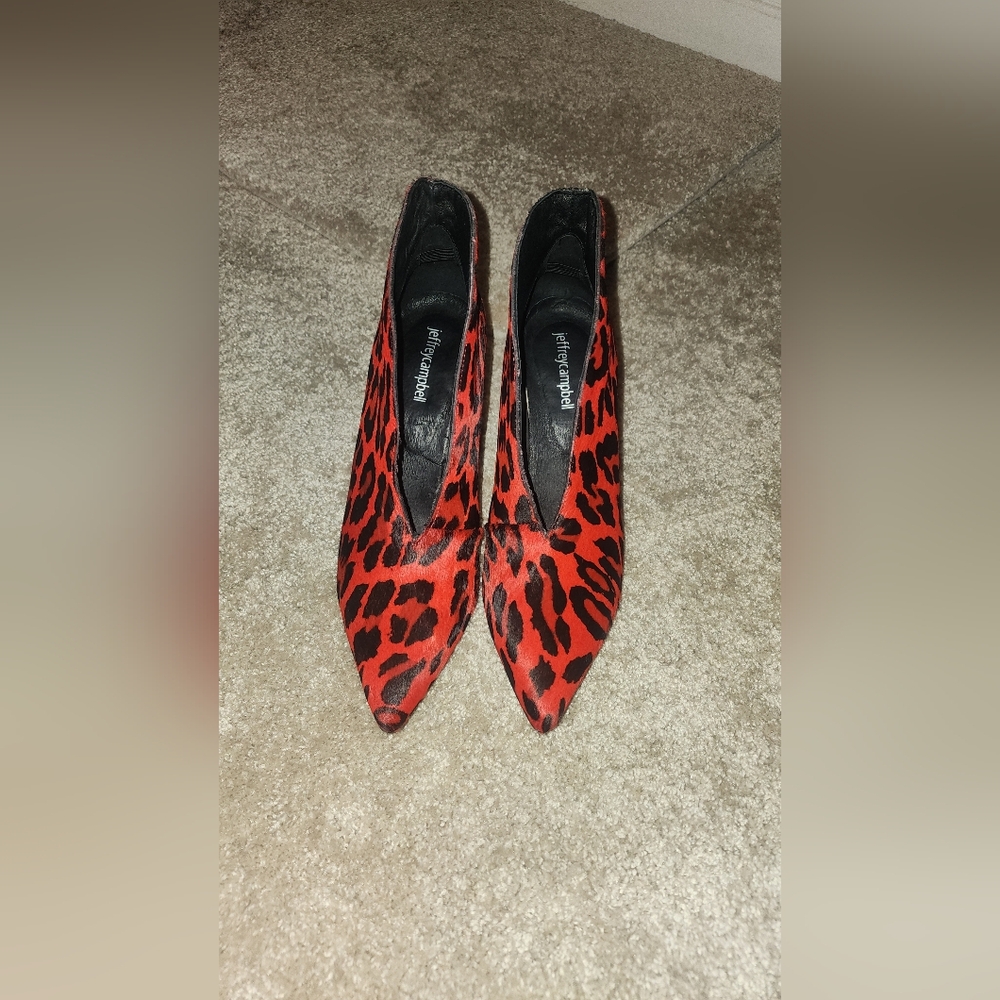 Jeffrey Campbell Red and Black Leopard Ankle Boots